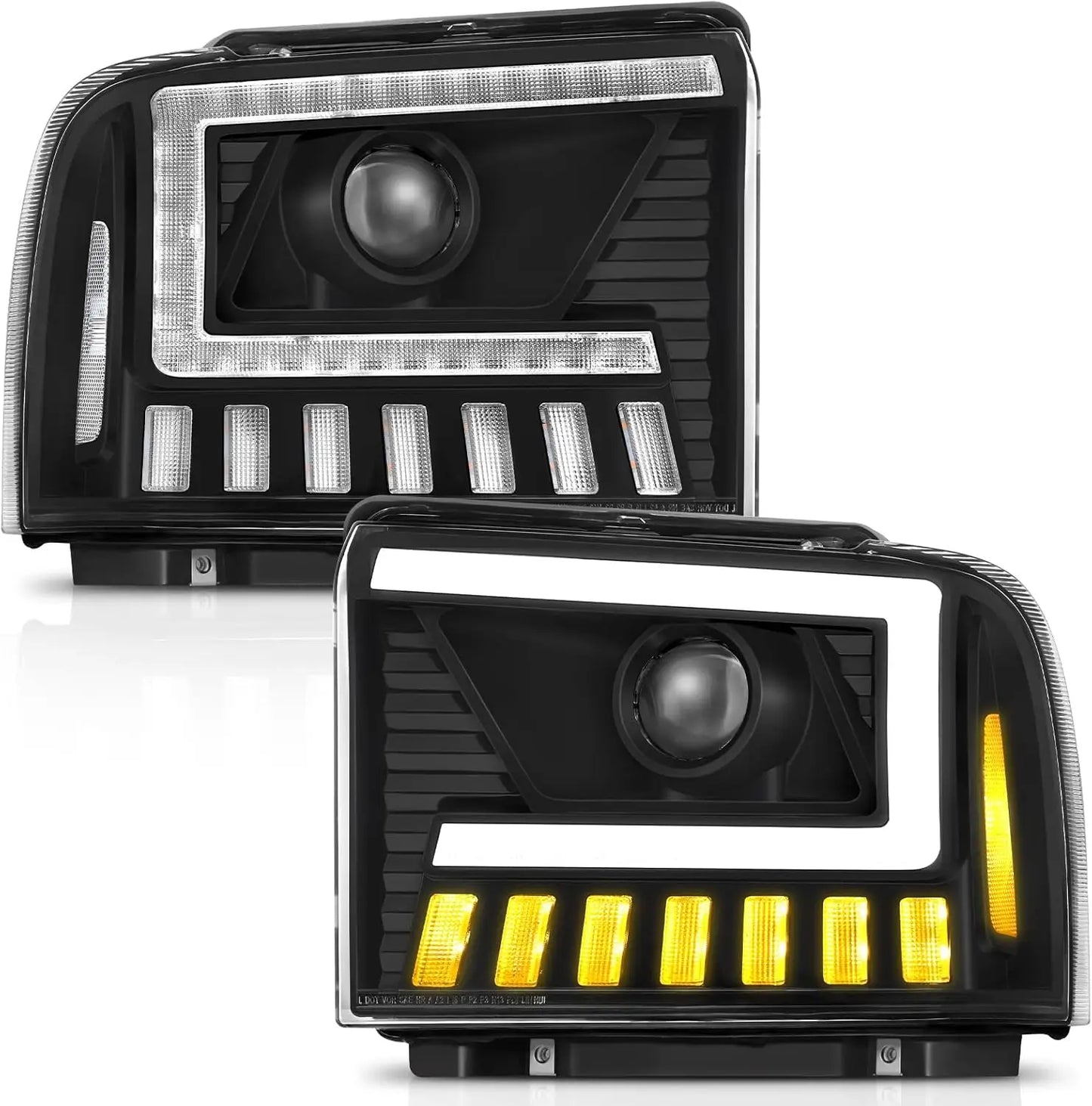2005-2007 Ford Superduty/Excursion Headlight Set (LED Projector/Black Housing)