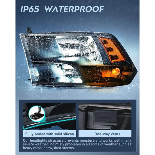 2009-2018 Ram 1500-3500 Headlight Set (Clear Lens/Black Housing)
