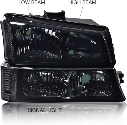 2003-2006 Chevrolet Silverado Headlight Set (Smoked Lens/Clear Reflectors)