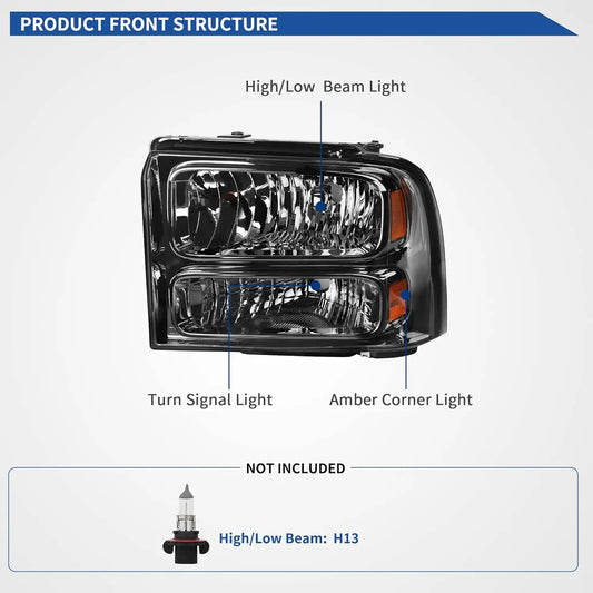 2005-2007 Ford Superduty/Excursion Headlight Set (Smoked Lens/Amber Reflectors)