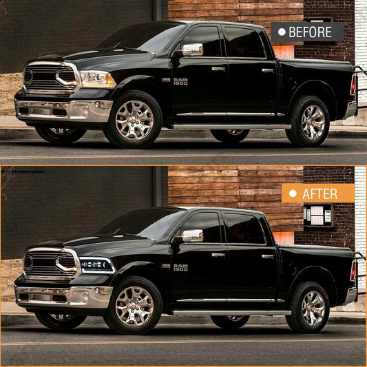 2009-2018 Ram 1500-3500 LED Headlight Set (DRL, Sequential/Black Housing)