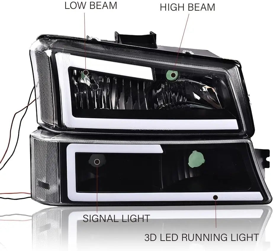 2003-2007 Chevrolet Silverado Headlight Set (DRL Clear Lens with Black Housing/Clear Reflectors)