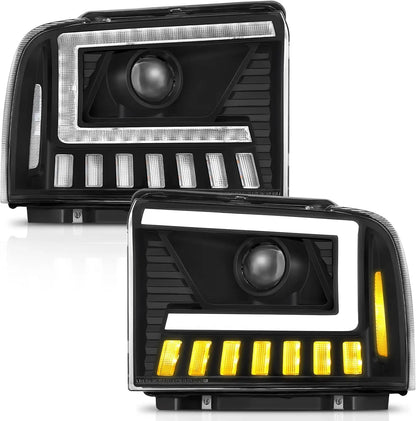 2005-2007 Ford Superduty/Excursion Headlight Set (LED Projector/Black Housing)