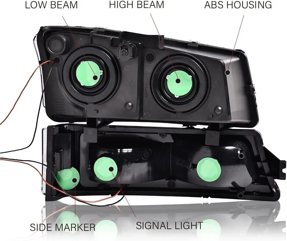 2003-2007 Chevrolet Silverado Headlight Set (DRL Clear Lens with Black Housing/Clear Reflectors)