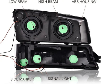2003-2007 Chevrolet Silverado Headlight Set (DRL Clear Lens with Black Housing/Clear Reflectors)