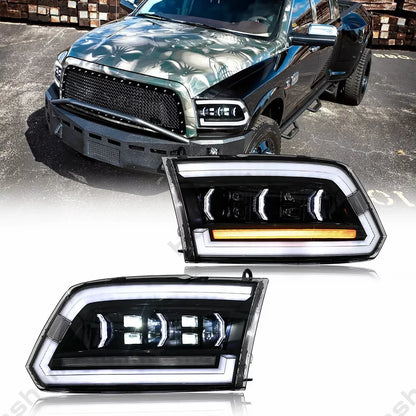 2009-2018 Ram 1500-3500 LED Headlight Set (DRL, Sequential/Black Housing)