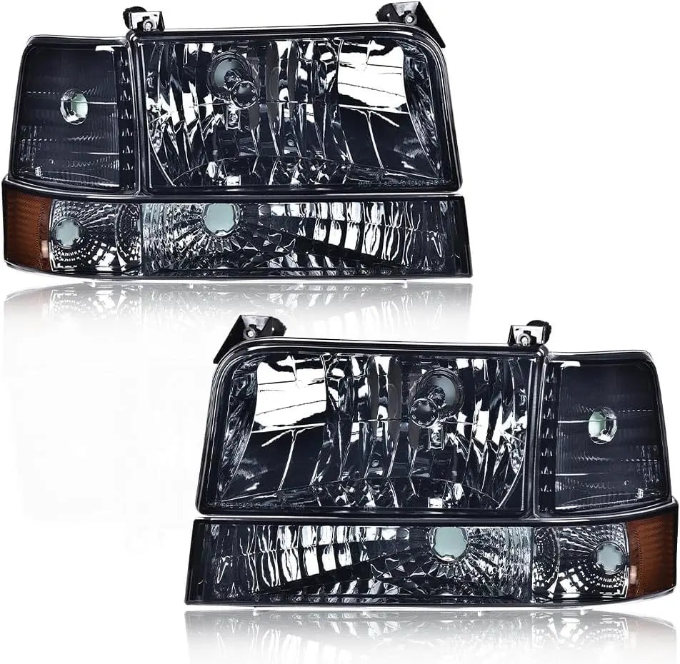 1992-1997 Ford F150-F350/Bronco Headlight Set (Chrome Housing/Smoked Lens)