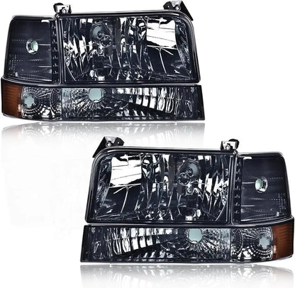 1992-1997 Ford F150-F350/Bronco Headlight Set (Chrome Housing/Smoked Lens)