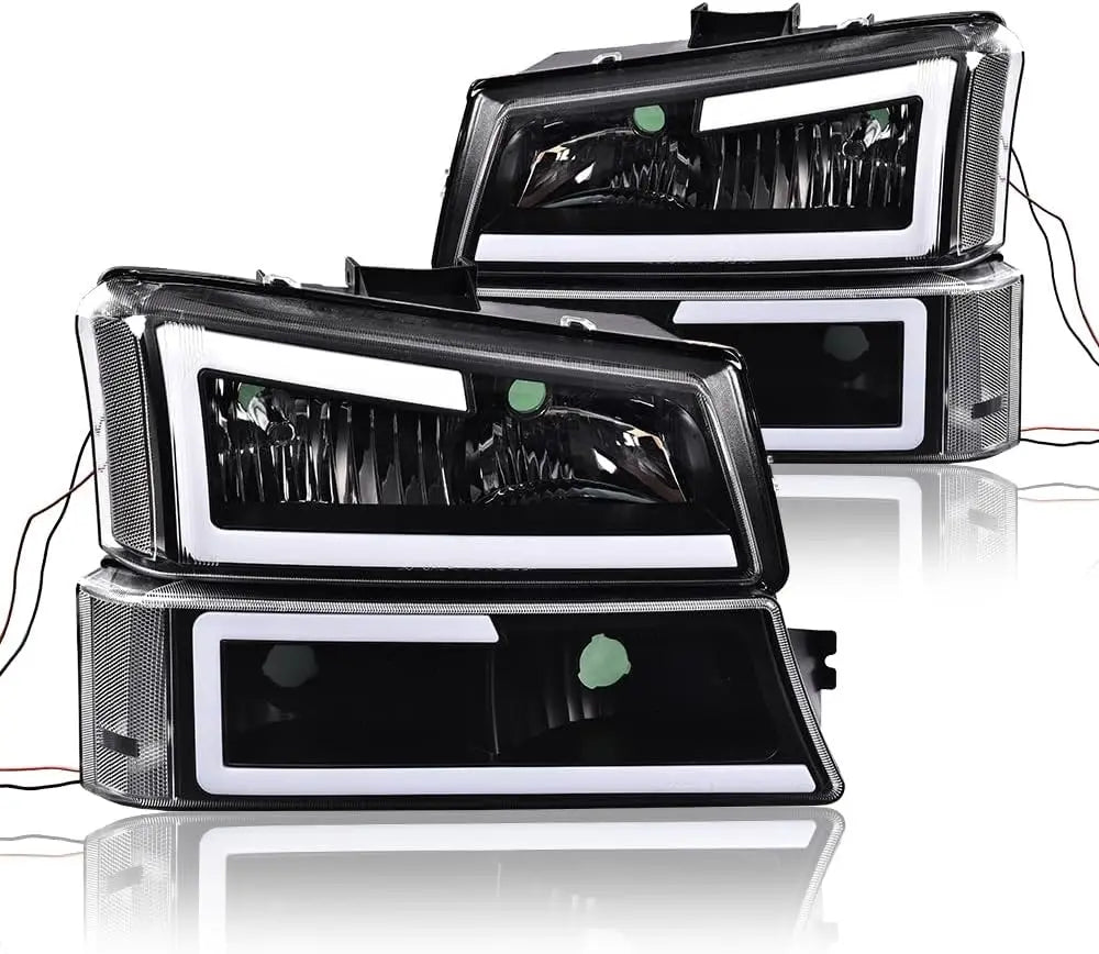 2003-2007 Chevrolet Silverado Headlight Set (DRL Clear Lens with Black Housing/Clear Reflectors)