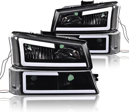 2003-2007 Chevrolet Silverado Headlight Set (DRL Clear Lens with Black Housing/Clear Reflectors)
