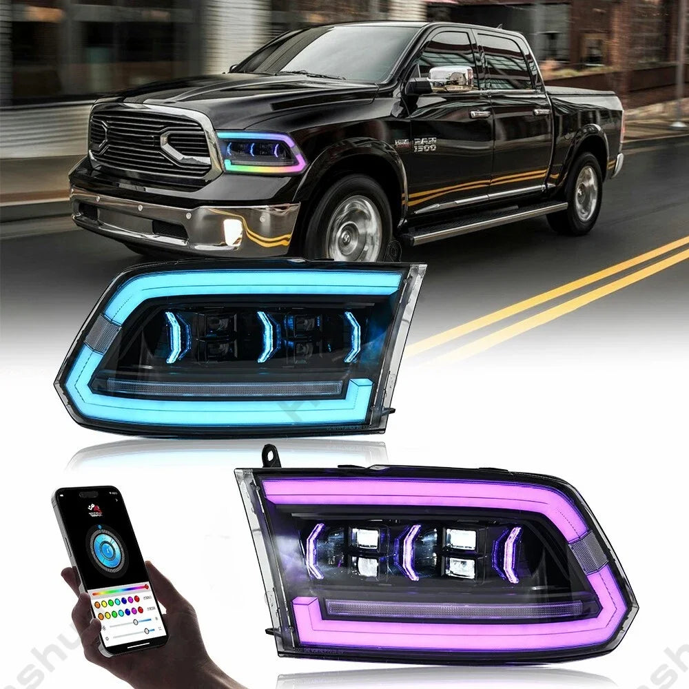 2009-2018 Ram 1500-3500 LED Headlight Set (DRL, Sequential/Black Housing)