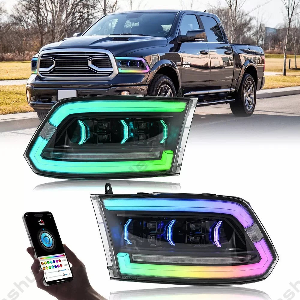 2009-2018 Ram 1500-3500 LED Headlight Set (DRL, Sequential/Black Housing)