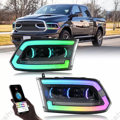 2009-2018 Ram 1500-3500 LED Headlight Set (DRL, Sequential/Black Housing)