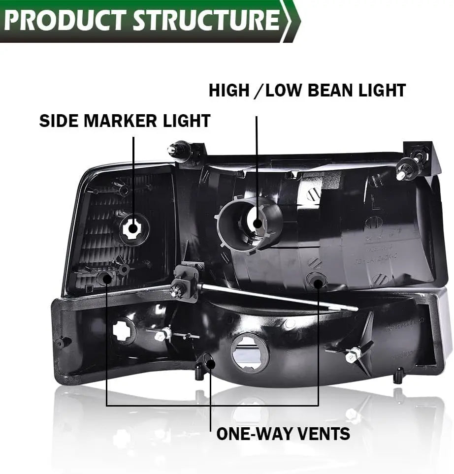1992-1997 Ford F150-F350/Bronco Headlight Set (Chrome Housing/Smoked Lens)