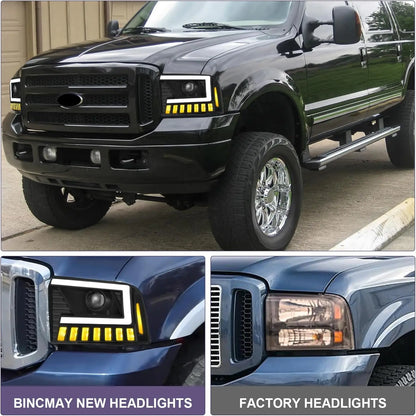 2005-2007 Ford Superduty/Excursion Headlight Set (LED Projector/Black Housing)