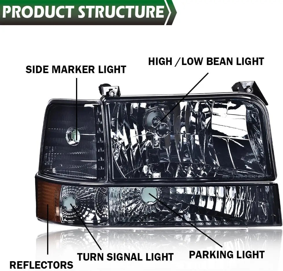 1992-1997 Ford F150-F350/Bronco Headlight Set (Chrome Housing/Smoked Lens)