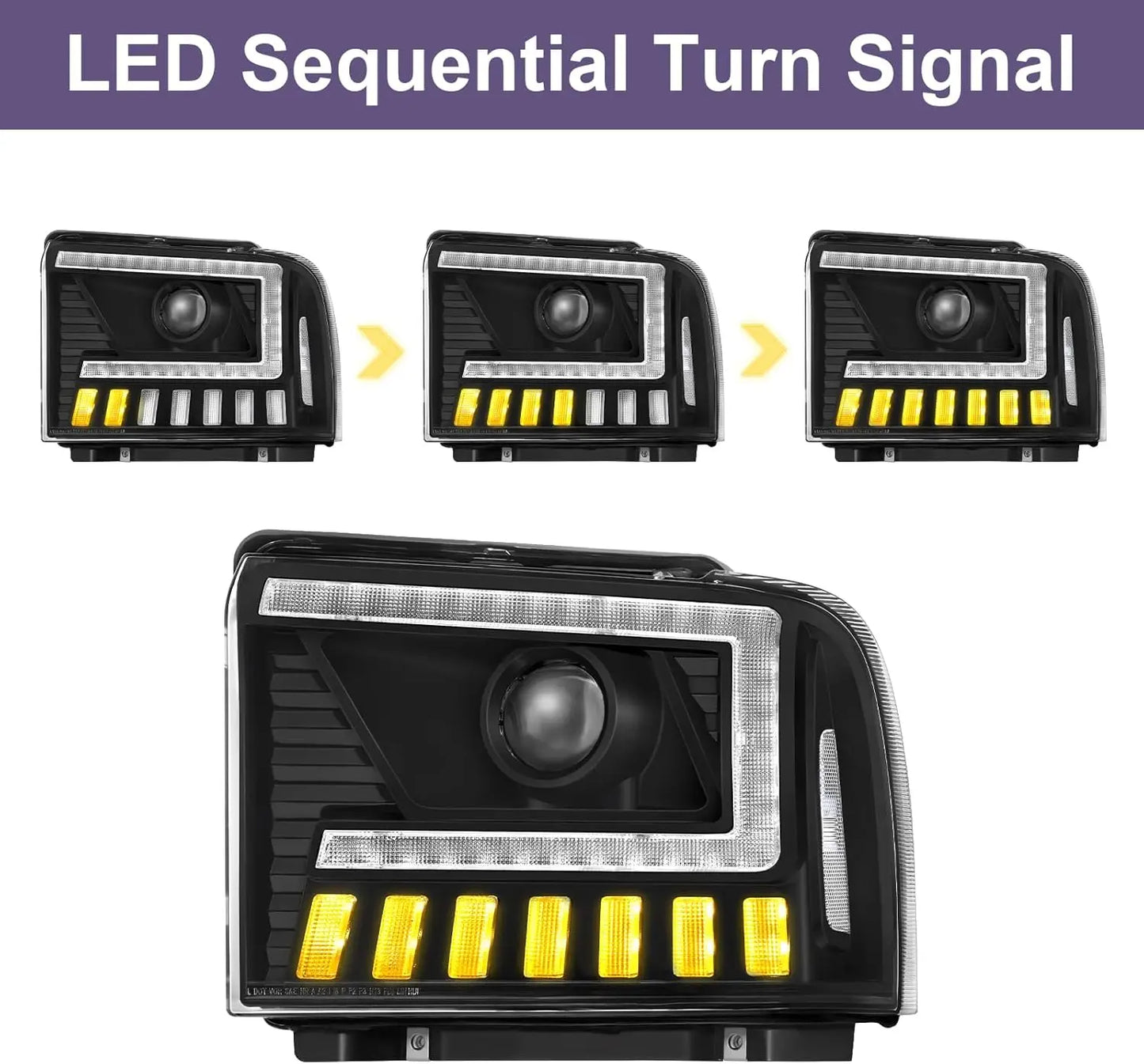 2005-2007 Ford Superduty/Excursion Headlight Set (LED Projector/Black Housing)