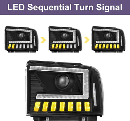 2005-2007 Ford Superduty/Excursion Headlight Set (LED Projector/Black Housing)
