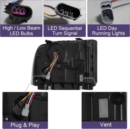 2005-2007 Ford Superduty/Excursion Headlight Set (LED Projector/Black Housing)